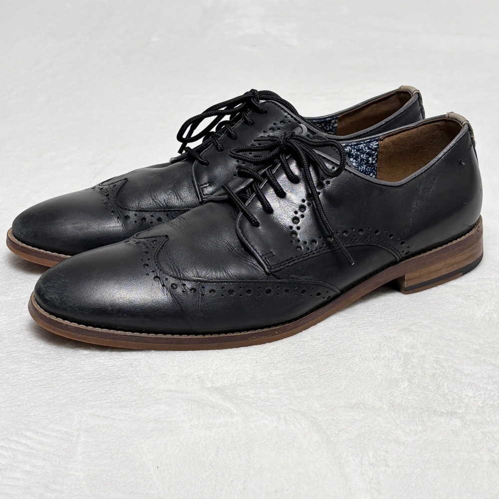 Johnston & Murphy Mens Black Leather Wingtip Brogue Oxford Dress Shoes Sz 8.5M